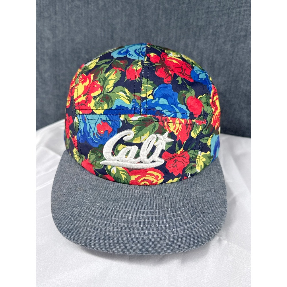 Headline Cali 5 Panel Hat Mens Multicolor Cotton Flat Brim Floral Camper Cap